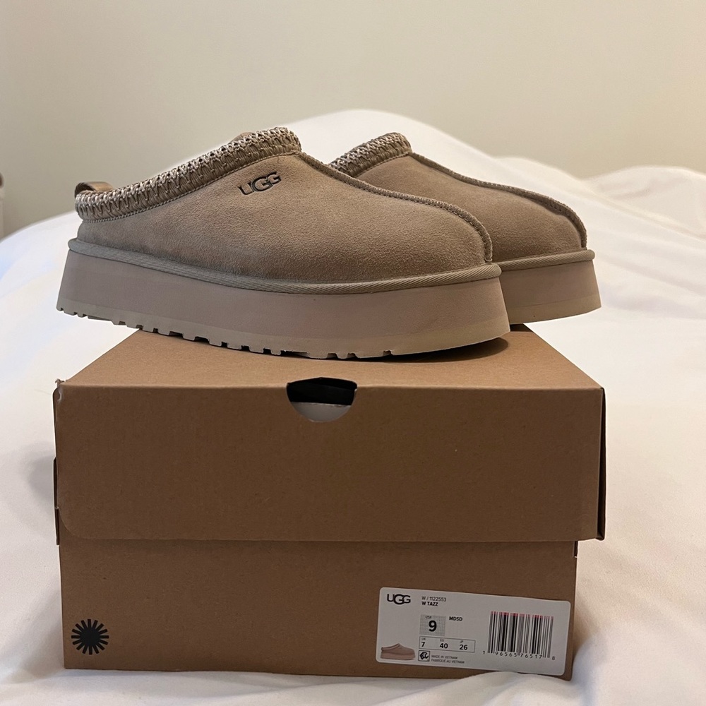 Ugg women’s Tazz Suede Platform Clog Slippers in Mustard seed